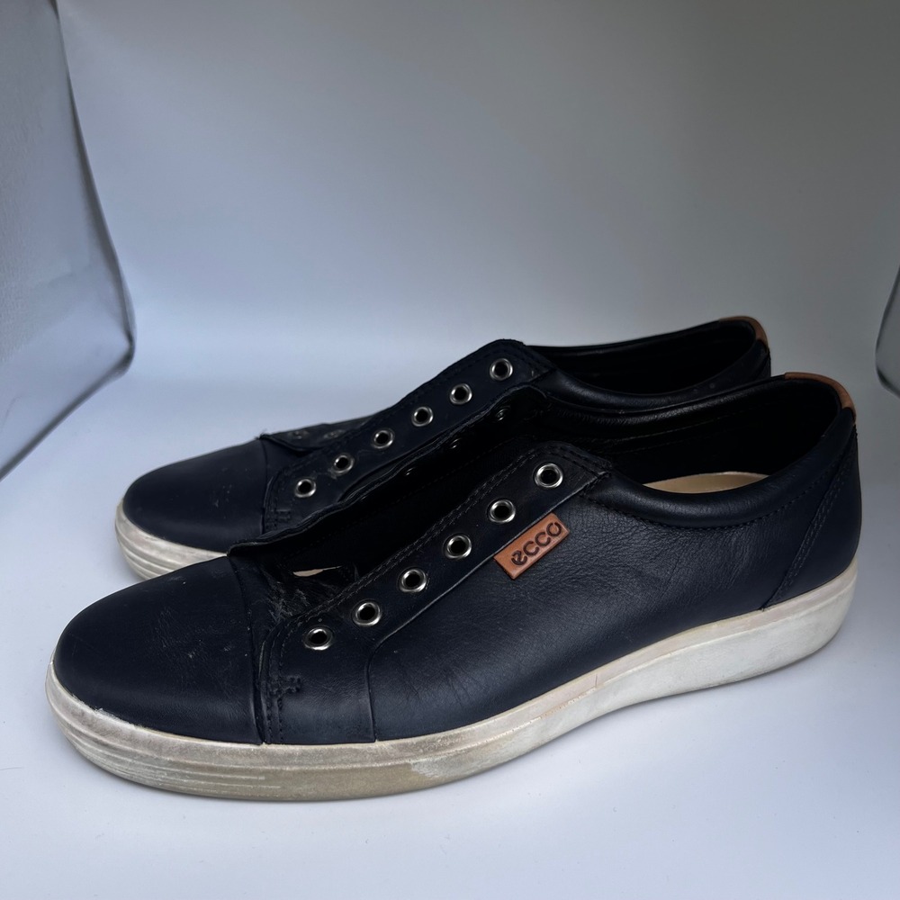 ECCO Soft 7 Sneakers Mens 42 Black Leather Slip On Low Top Shoes - Picture 3 of 7